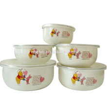 best price 5 pc custom enamel bowl with PE lids & Chinese enamel bowl